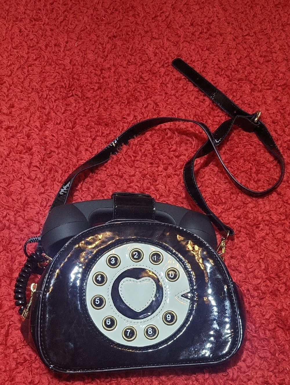 Black Patent Faux-Retro Phone Crossbody Bag